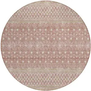 Photo of 8' Blush Gold And Ivory Round Tribal Washable Indoor Outdoor Area Rug
