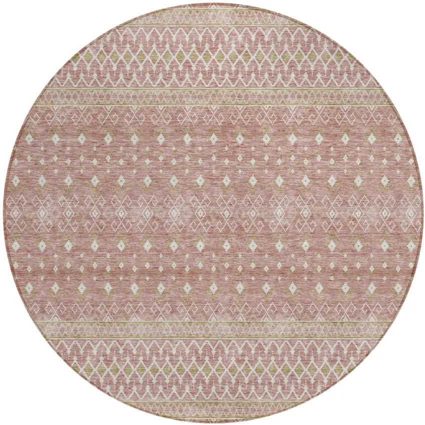 8' Blush Gold And Ivory Round Tribal Washable Indoor Outdoor Area Rug Photo 1