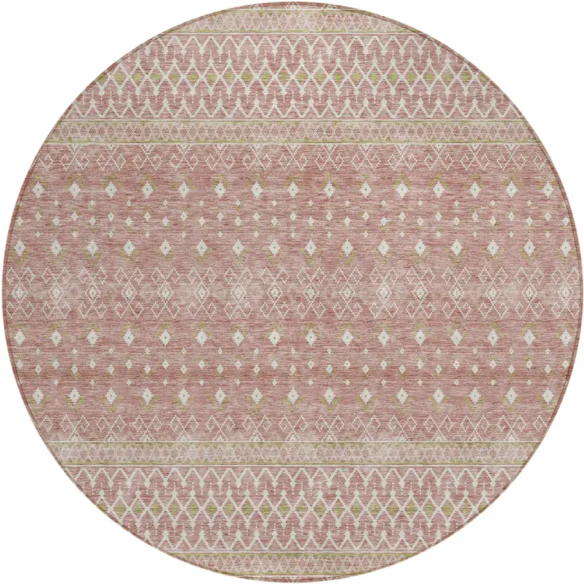 8' Blush Gold And Ivory Round Tribal Washable Indoor Outdoor Area Rug Photo 1