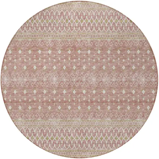 8' Blush Gold And Ivory Round Tribal Washable Indoor Outdoor Area Rug Photo 5