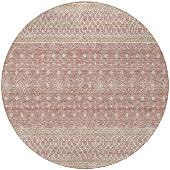 8' Blush Gold And Ivory Round Tribal Washable Indoor Outdoor Area Rug Photo 5