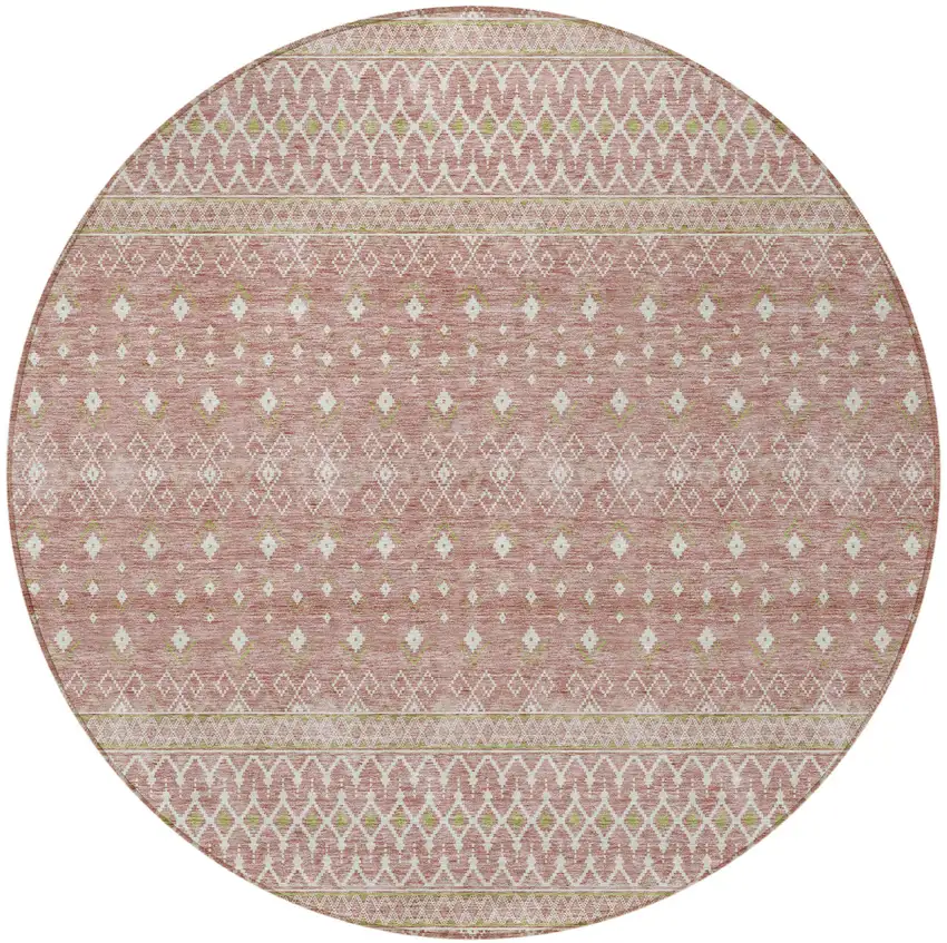 8' Blush Gold And Ivory Round Tribal Washable Indoor Outdoor Area Rug Photo 5