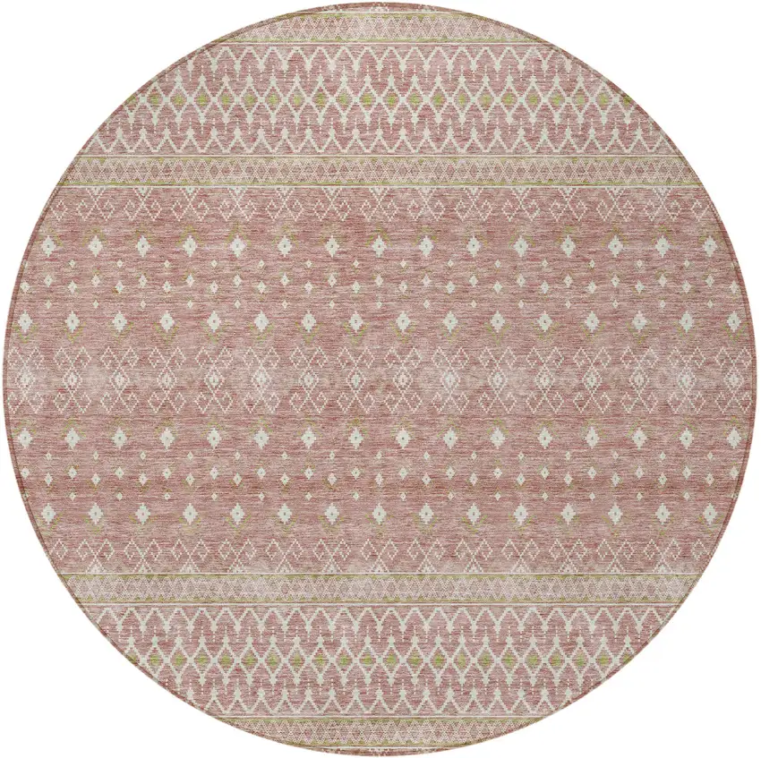8' Blush Gold And Ivory Round Tribal Washable Indoor Outdoor Area Rug Photo 5