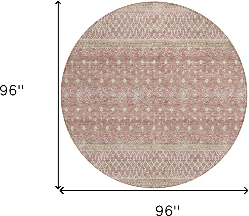 8' Blush Gold And Ivory Round Tribal Washable Indoor Outdoor Area Rug Photo 8