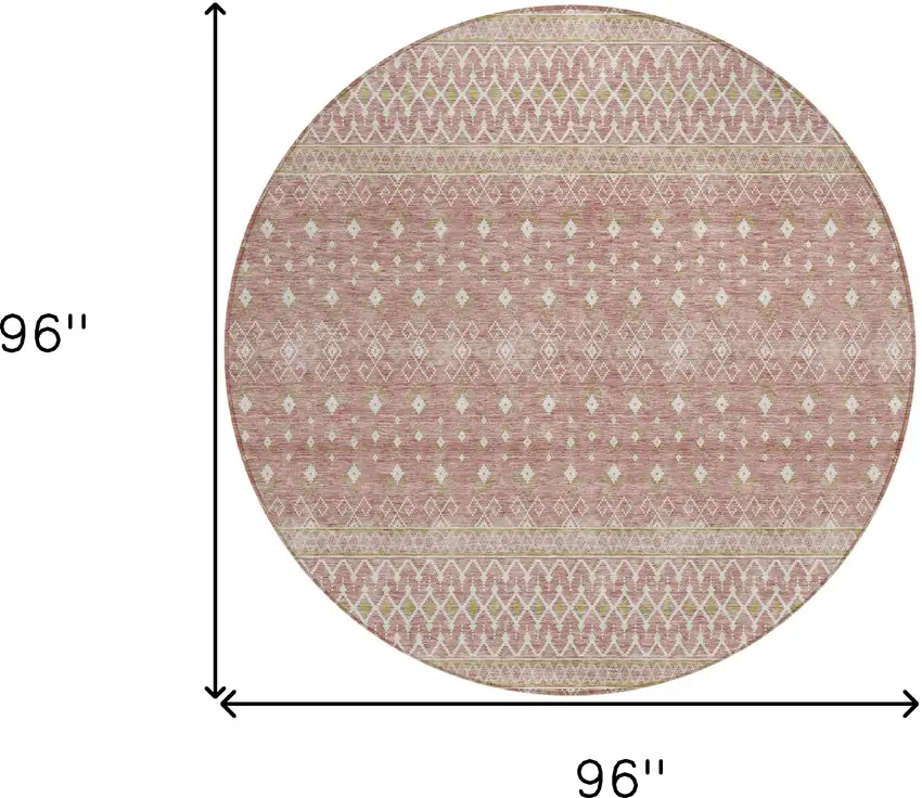 8' Blush Gold And Ivory Round Tribal Washable Indoor Outdoor Area Rug Photo 8