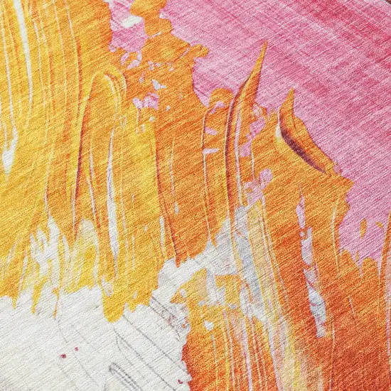8' Blush Gold And Orange Round Abstract Washable Indoor Outdoor Area Rug Photo 9