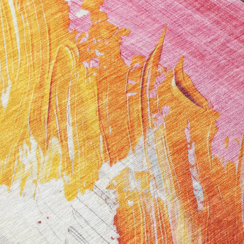 8' Blush Gold And Orange Round Abstract Washable Indoor Outdoor Area Rug Photo 9