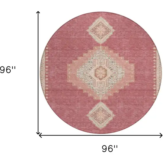 8' Blush Gray And Beige Round Oriental Washable Indoor Outdoor Area Rug Photo 3