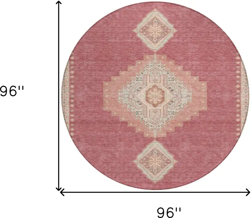 8' Blush Gray And Beige Round Oriental Washable Indoor Outdoor Area Rug Photo 3