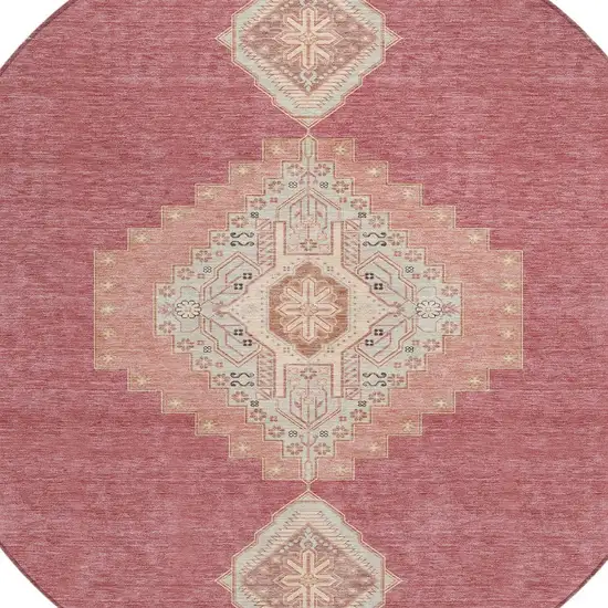 8' Blush Gray And Beige Round Oriental Washable Indoor Outdoor Area Rug Photo 5