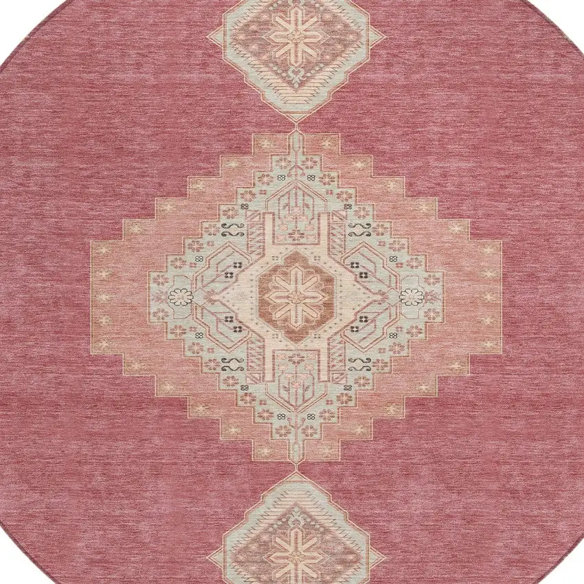 8' Blush Gray And Beige Round Oriental Washable Indoor Outdoor Area Rug Photo 5