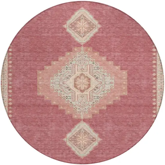 8' Blush Gray And Beige Round Oriental Washable Indoor Outdoor Area Rug Photo 2