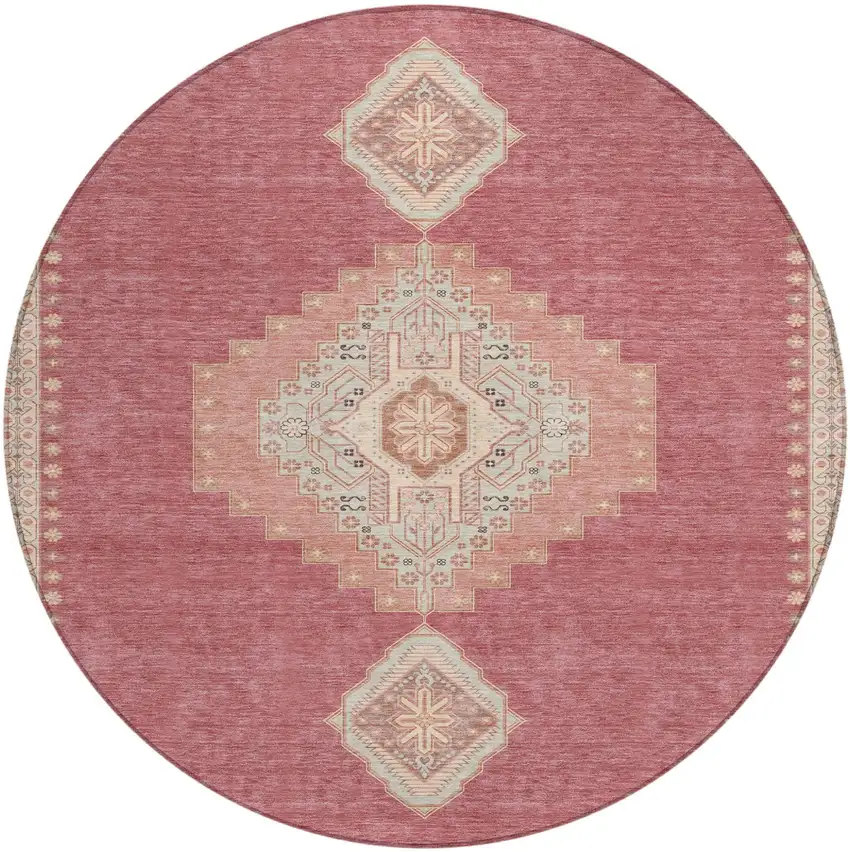 8' Blush Gray And Beige Round Oriental Washable Indoor Outdoor Area Rug Photo 2