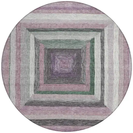 8' Blush Gray And Green Round Geometric Washable Indoor Outdoor Area Rug Photo 3