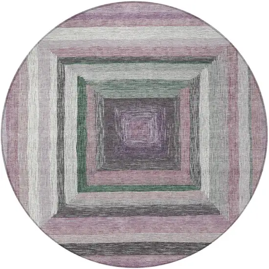 8' Blush Gray And Green Round Geometric Washable Indoor Outdoor Area Rug Photo 4