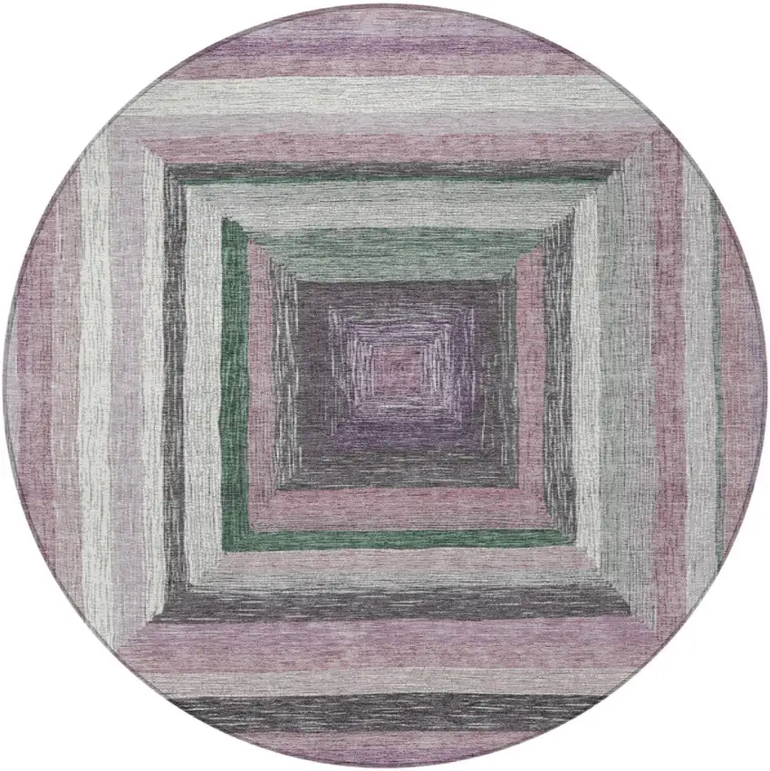 8' Blush Gray And Green Round Geometric Washable Indoor Outdoor Area Rug Photo 4