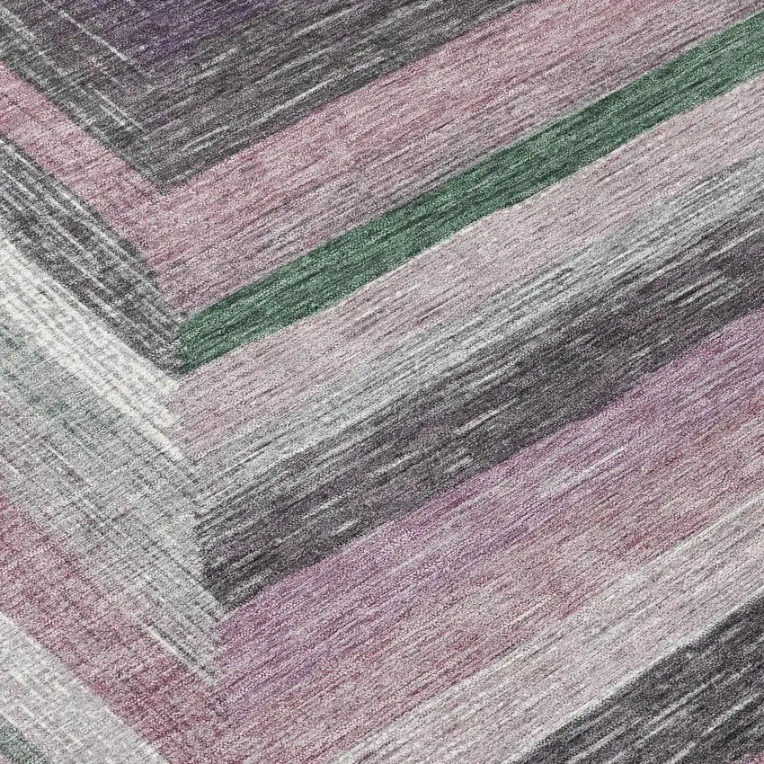 8' Blush Gray And Green Round Geometric Washable Indoor Outdoor Area Rug Photo 9