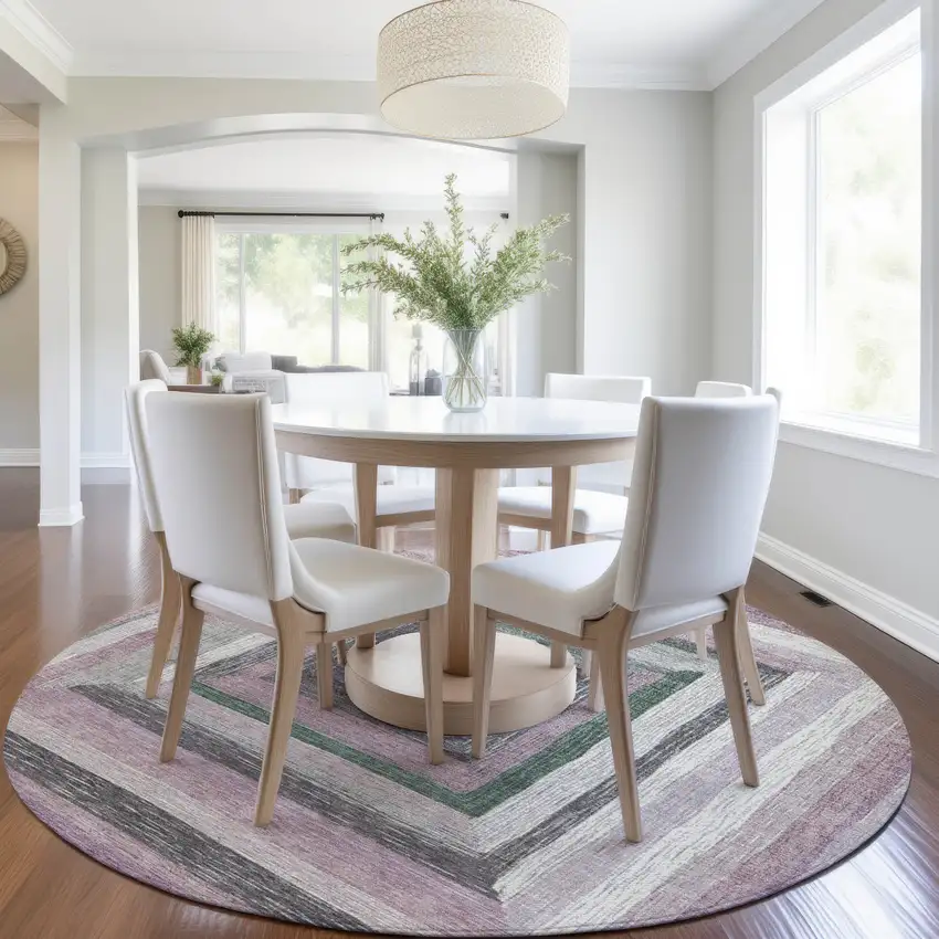 8' Blush Gray And Green Round Geometric Washable Indoor Outdoor Area Rug Photo 7