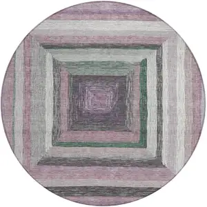 Photo of 8' Blush Gray And Green Round Geometric Washable Indoor Outdoor Area Rug