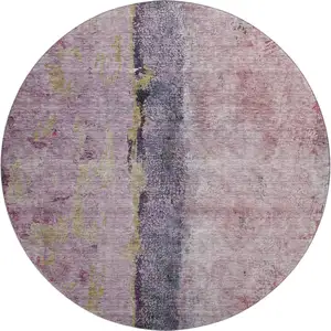 Photo of 8' Blush Gray And Ivory Abstract Washable Round Rug With UV Protection