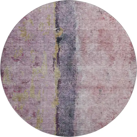 8' Blush Gray And Ivory Abstract Washable Round Rug With UV Protection Photo 1