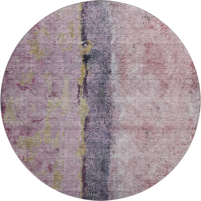 8' Blush Gray And Ivory Abstract Washable Round Rug With UV Protection Photo 1