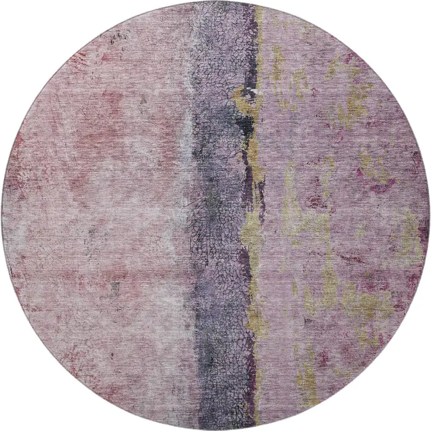 8' Blush Gray And Ivory Abstract Washable Round Rug With UV Protection Photo 3