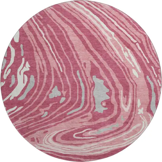 8' Blush Gray And Ivory Abstract Washable Round Rug With UV Protection Photo 1