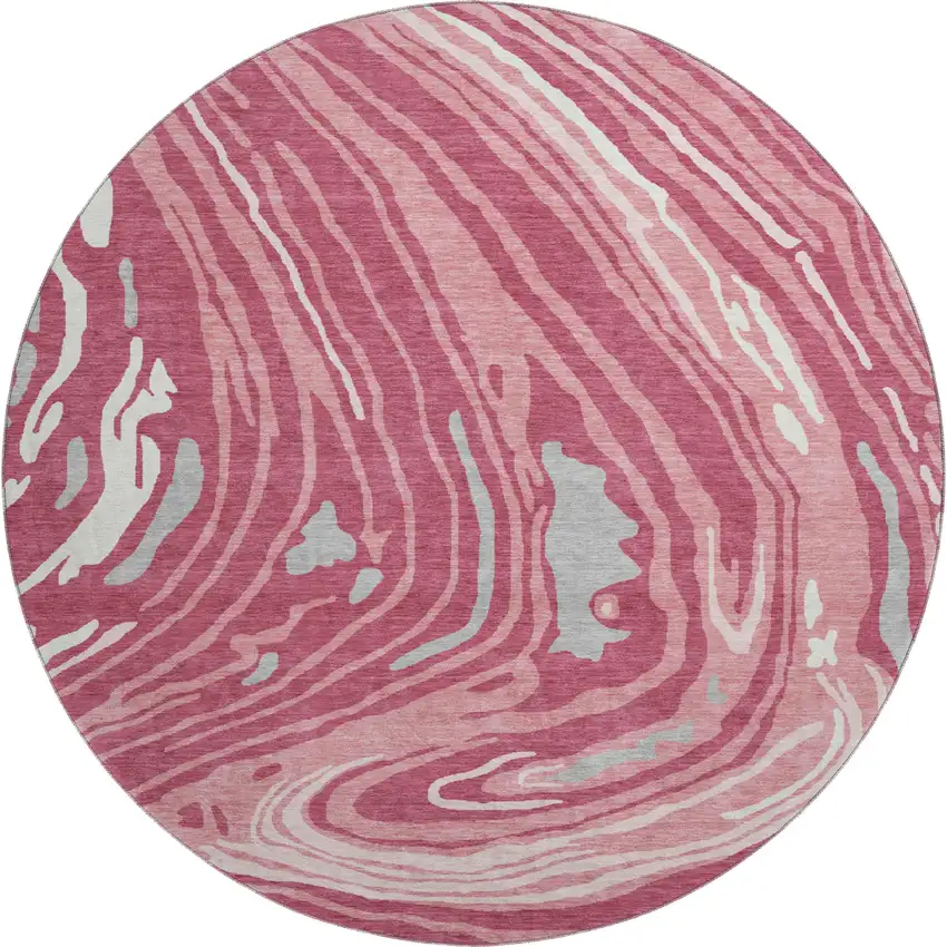 8' Blush Gray And Ivory Abstract Washable Round Rug With UV Protection Photo 1