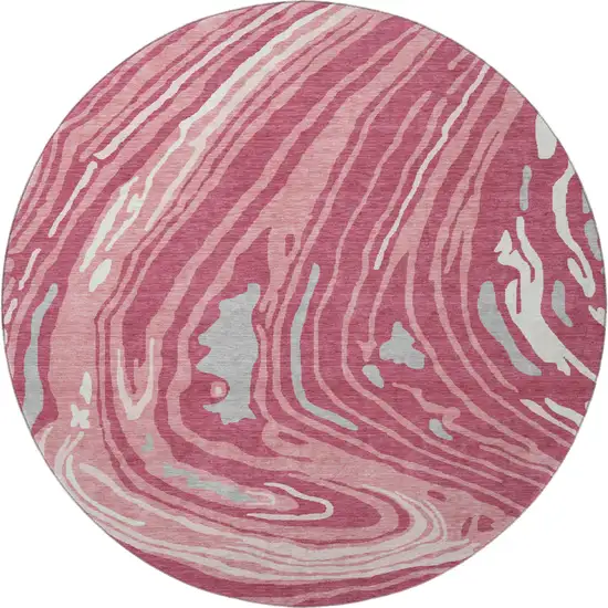 8' Blush Gray And Ivory Abstract Washable Round Rug With UV Protection Photo 2