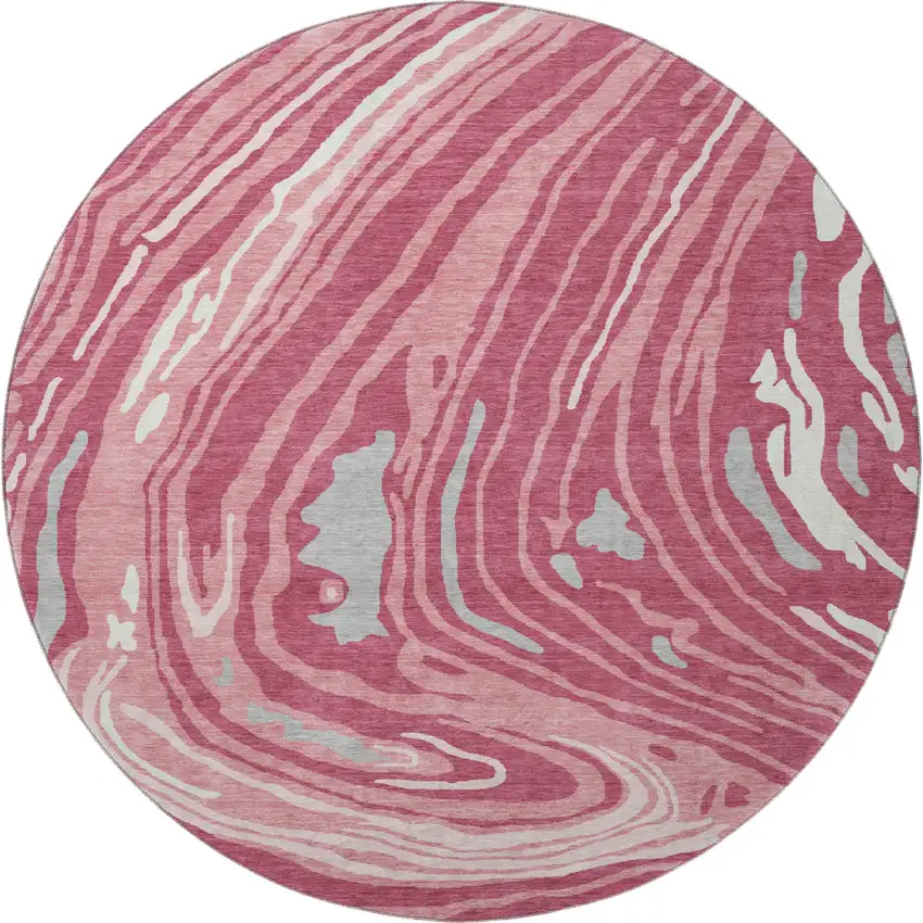 8' Blush Gray And Ivory Abstract Washable Round Rug With UV Protection Photo 2