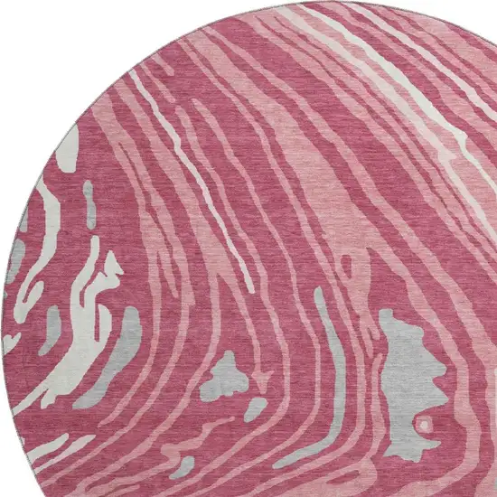 8' Blush Gray And Ivory Abstract Washable Round Rug With UV Protection Photo 3