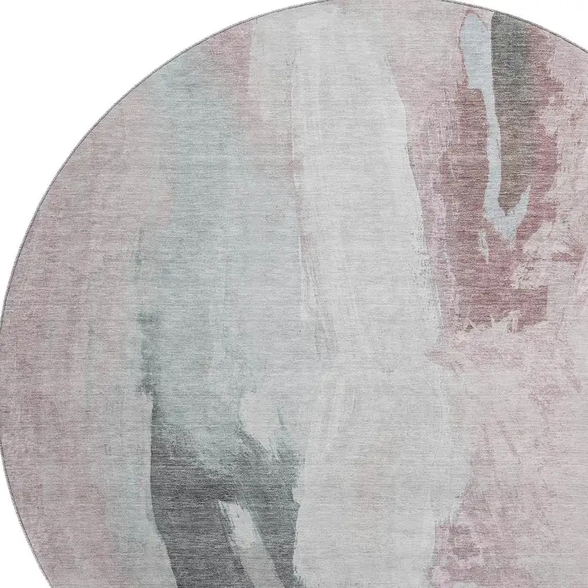 8' Blush Gray And Ivory Abstract Washable Round Rug With UV Protection Photo 3