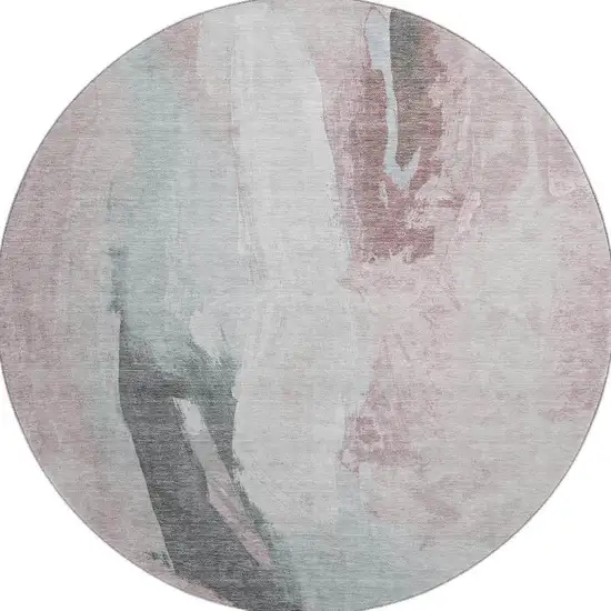 8' Blush Gray And Ivory Abstract Washable Round Rug With UV Protection Photo 4