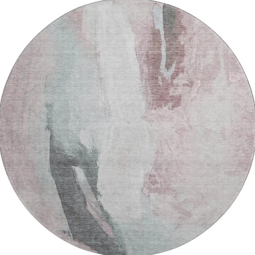 8' Blush Gray And Ivory Abstract Washable Round Rug With UV Protection Photo 4