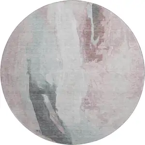 Photo of 8' Blush Gray And Ivory Abstract Washable Round Rug With UV Protection