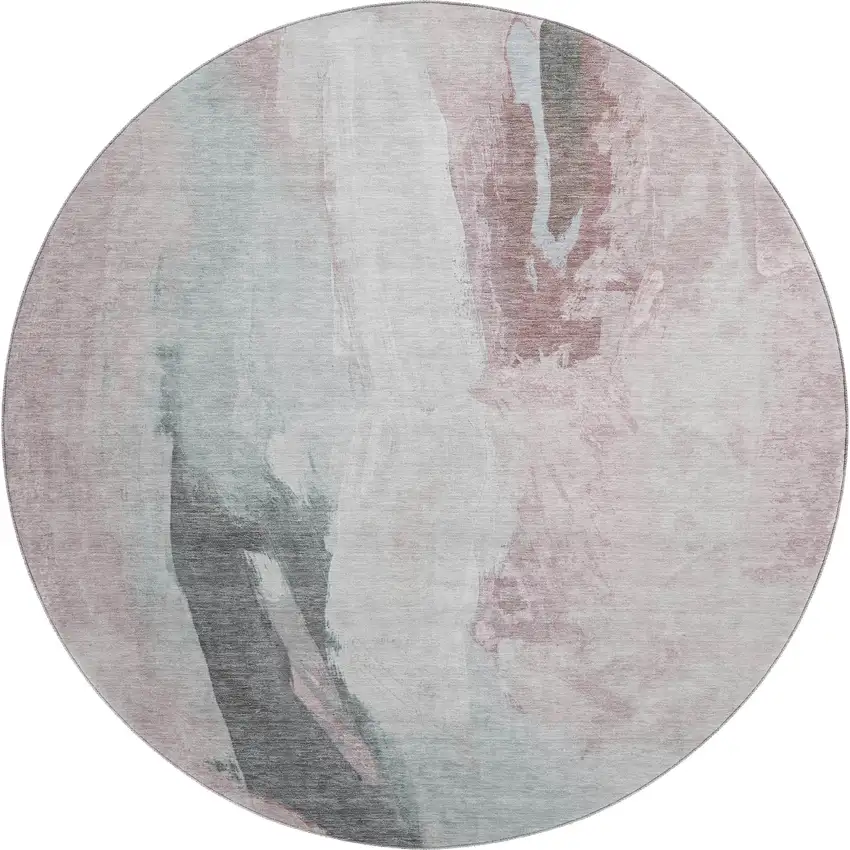 8' Blush Gray And Ivory Abstract Washable Round Rug With UV Protection Photo 1