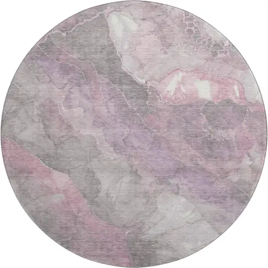 8' Blush Gray And Ivory Floral Washable Round Rug With UV Protection Photo 1