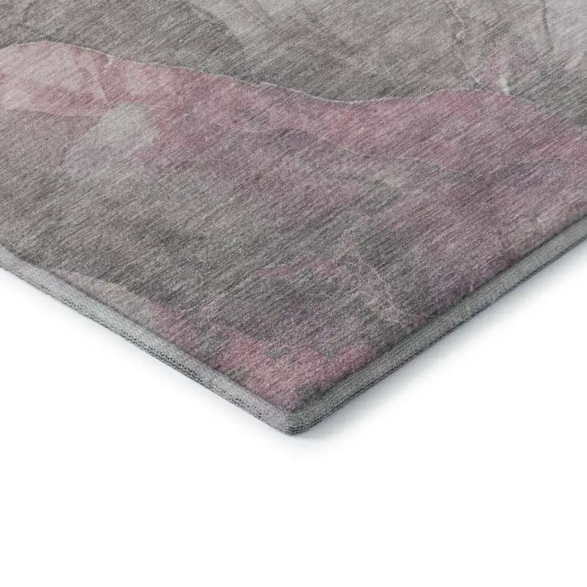 8' Blush Gray And Ivory Floral Washable Round Rug With UV Protection Photo 6