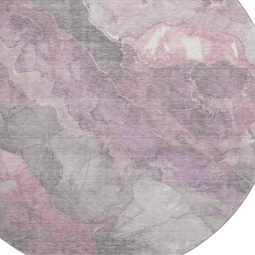 8' Blush Gray And Ivory Floral Washable Round Rug With UV Protection Photo 2