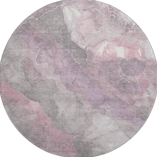 8' Blush Gray And Ivory Floral Washable Round Rug With UV Protection Photo 3