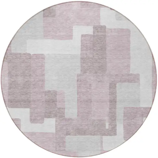 8' Blush Gray And Ivory Round Abstract Washable Indoor Outdoor Area Rug Photo 5