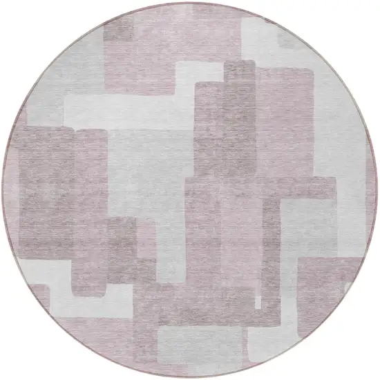 8' Blush Gray And Ivory Round Abstract Washable Indoor Outdoor Area Rug Photo 5