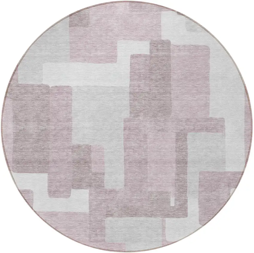8' Blush Gray And Ivory Round Abstract Washable Indoor Outdoor Area Rug Photo 5