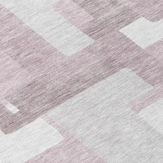 8' Blush Gray And Ivory Round Abstract Washable Indoor Outdoor Area Rug Photo 9