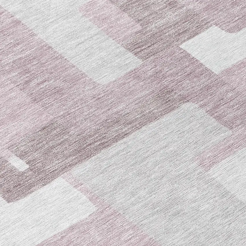 8' Blush Gray And Ivory Round Abstract Washable Indoor Outdoor Area Rug Photo 9