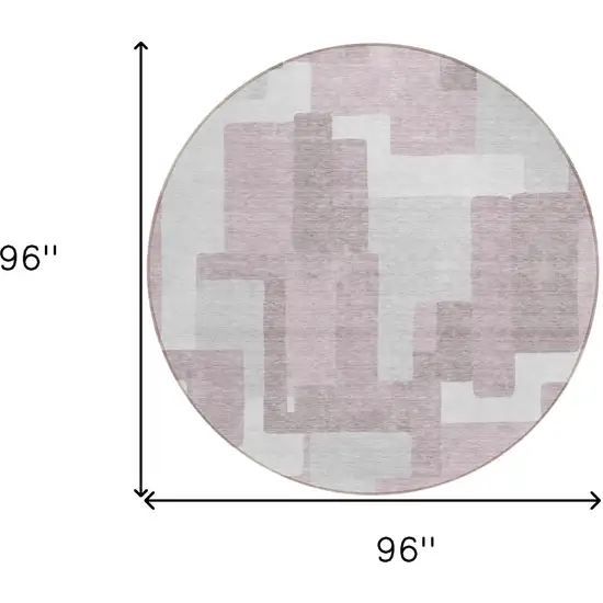 8' Blush Gray And Ivory Round Abstract Washable Indoor Outdoor Area Rug Photo 8