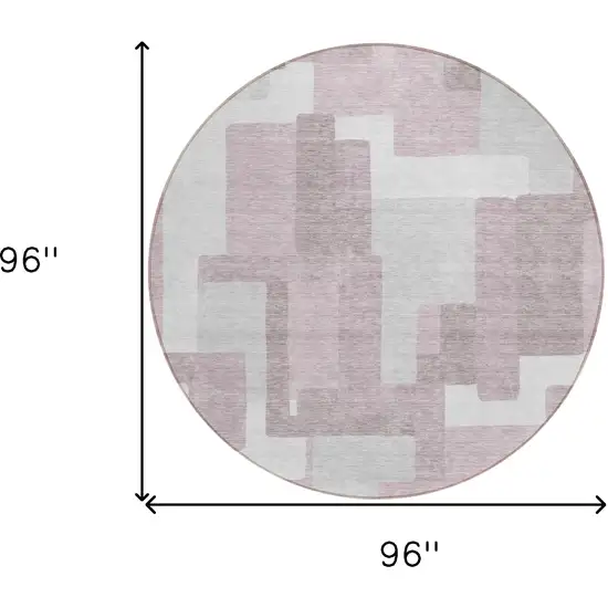 8' Blush Gray And Ivory Round Abstract Washable Indoor Outdoor Area Rug Photo 8