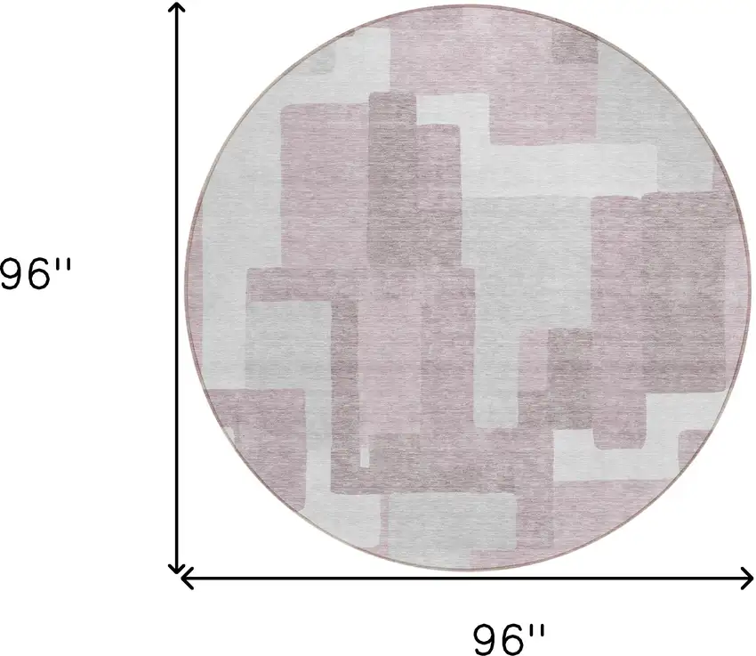 8' Blush Gray And Ivory Round Abstract Washable Indoor Outdoor Area Rug Photo 8