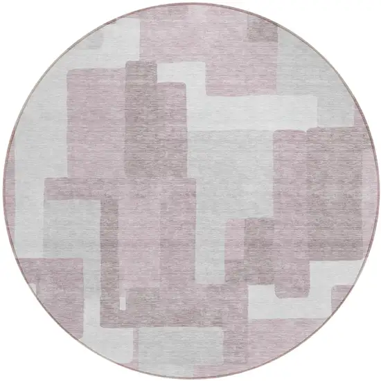 8' Blush Gray And Ivory Round Abstract Washable Indoor Outdoor Area Rug Photo 1